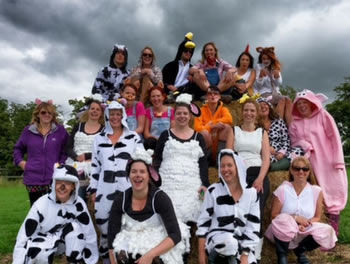 Hen party dressed up as cows on the farming hen party with Garavogue HenStag